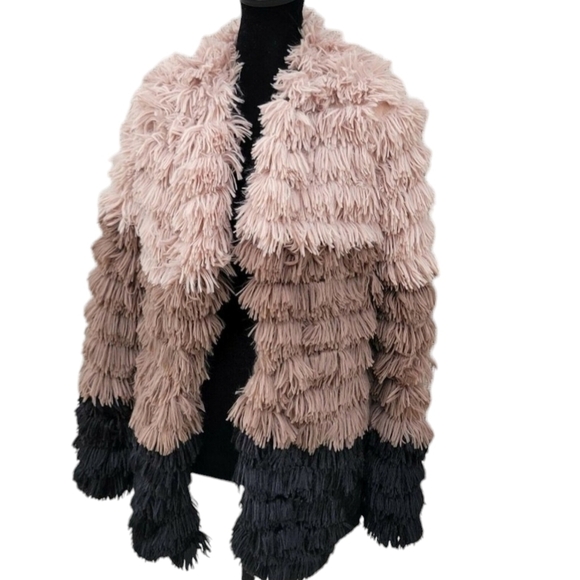 Sage Colorblocked Fringe Faux-Fur Multi-Color Coat Women's. Size XS. NWT… - Picture 6 of 14